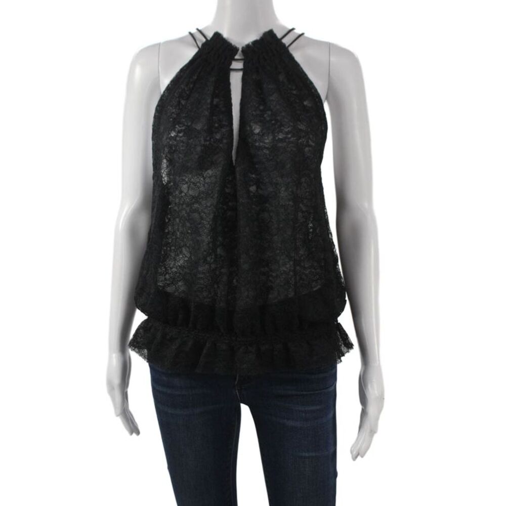 Calvin Rucker Womens Black Floral Halter Lace Tie Tank Sleeveless Size S